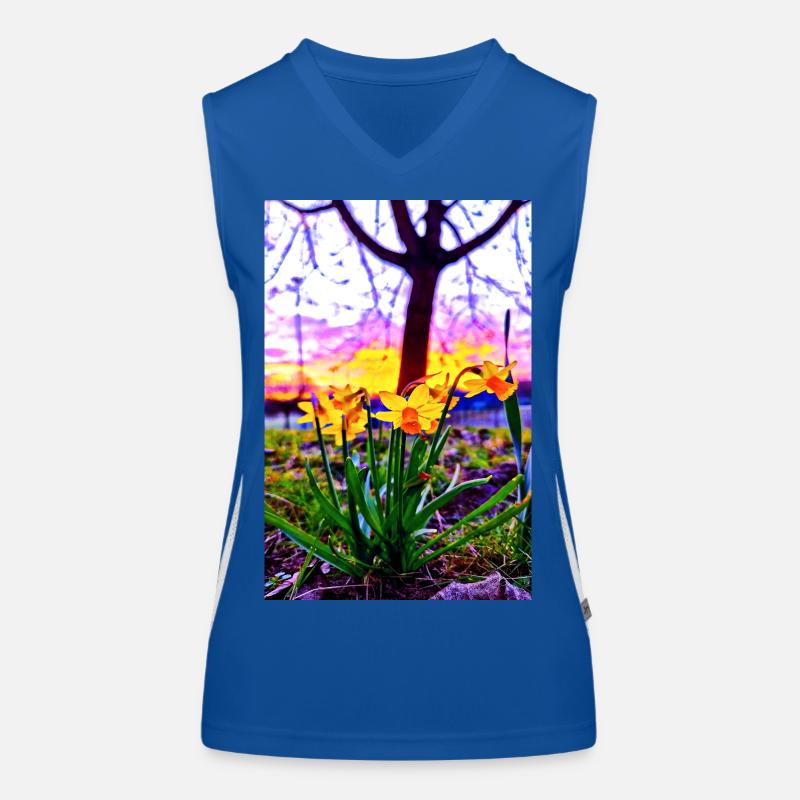 Daffodils at sunset Women's Functional Contrast Tank Top