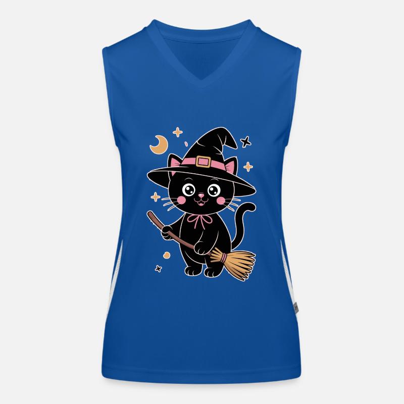 Imprimé chat sorcière mignon avec baguette magique Débardeur respirant contrasté Femme