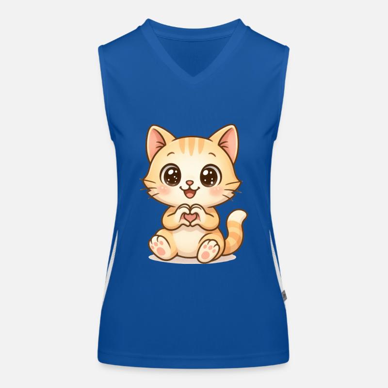 Cute cat with heart hands Women's Functional Contrast Tank Top