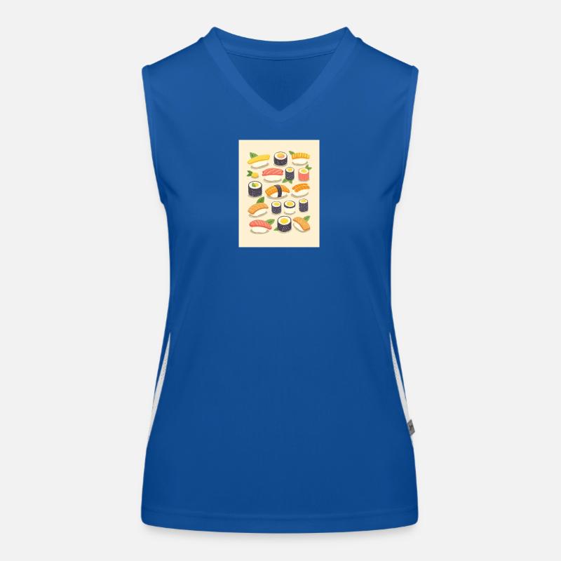 Lebendige Sushi-Sortiment-Illustration Funktionelles Kontrast-Tank Top für Frauen