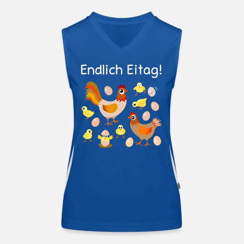 endlich Eitag, Eier, Hühner, Küken, Henne, Hahn Funktionelles Kontrast-Tank Top für Frauen