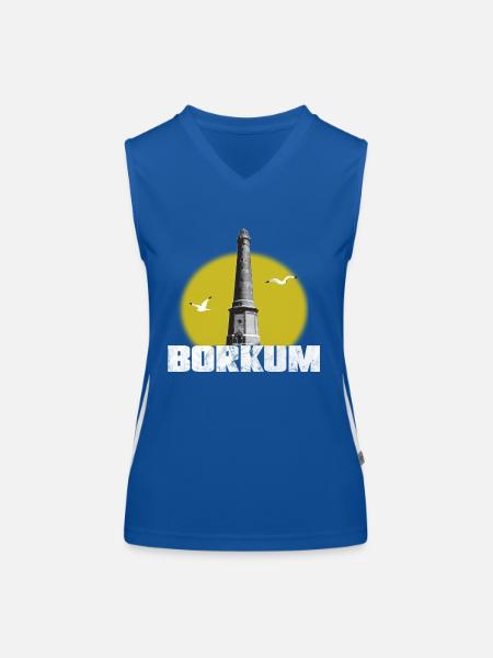 Borkum Neuer Leuchtturm weiss mit Sonne Shirt - Funktionelles Kontrast-Tank Top für Frauen - Royal/Weiß - Vorne