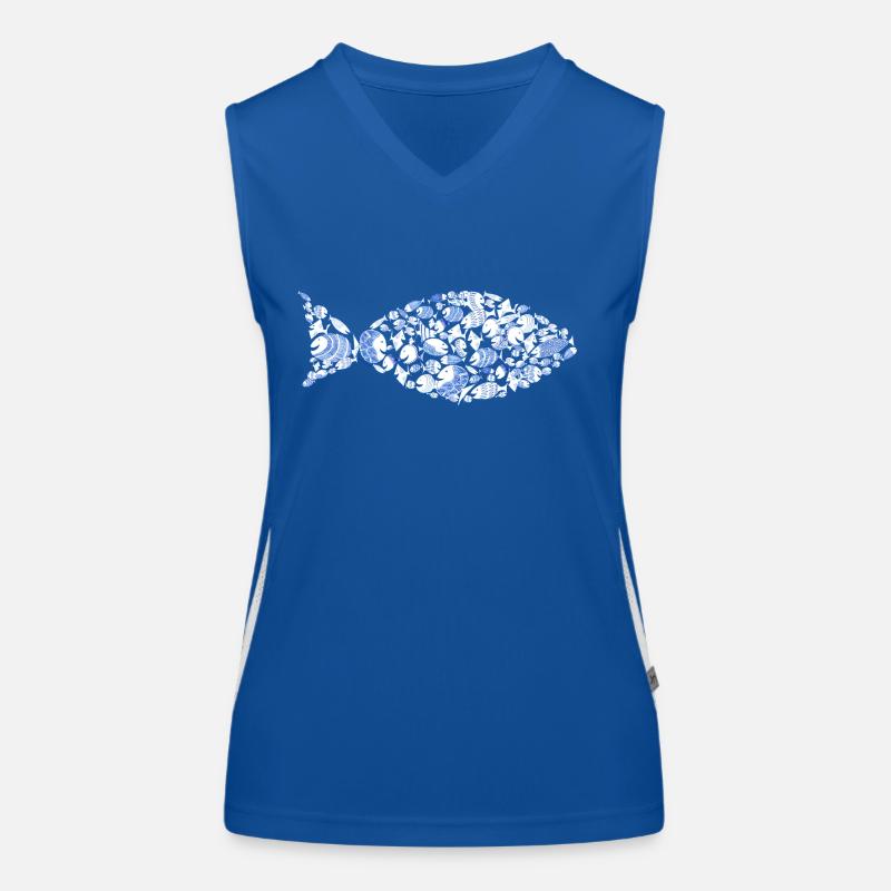 Blue Fish Comic Pêcheur Pêcheur Vacances À La Mer Christian Débardeur respirant contrasté Femme