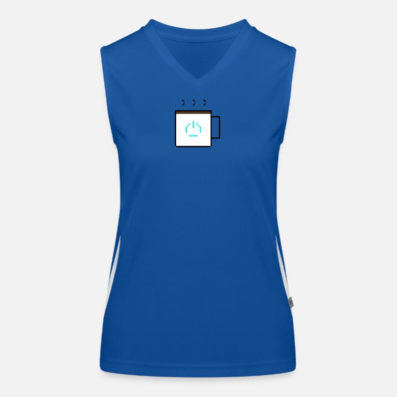 Power-Up Coffee: Retro Pixel Art Gaming Design - Women's Functional Contrast Tank Top - royal/white
