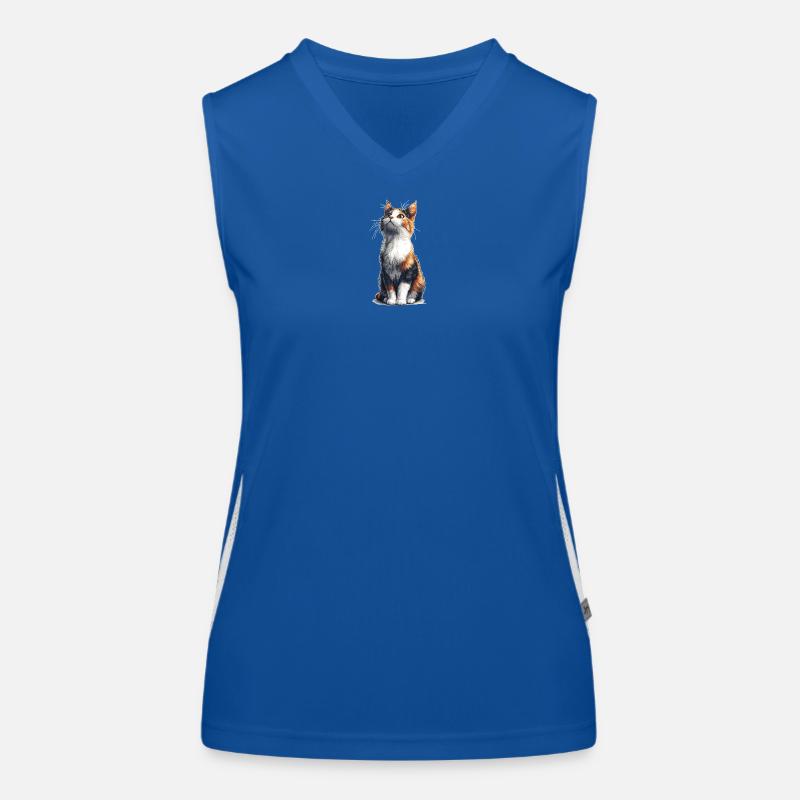 Colorful Sitting Comic Cat Women's Functional Contrast Tank Top
