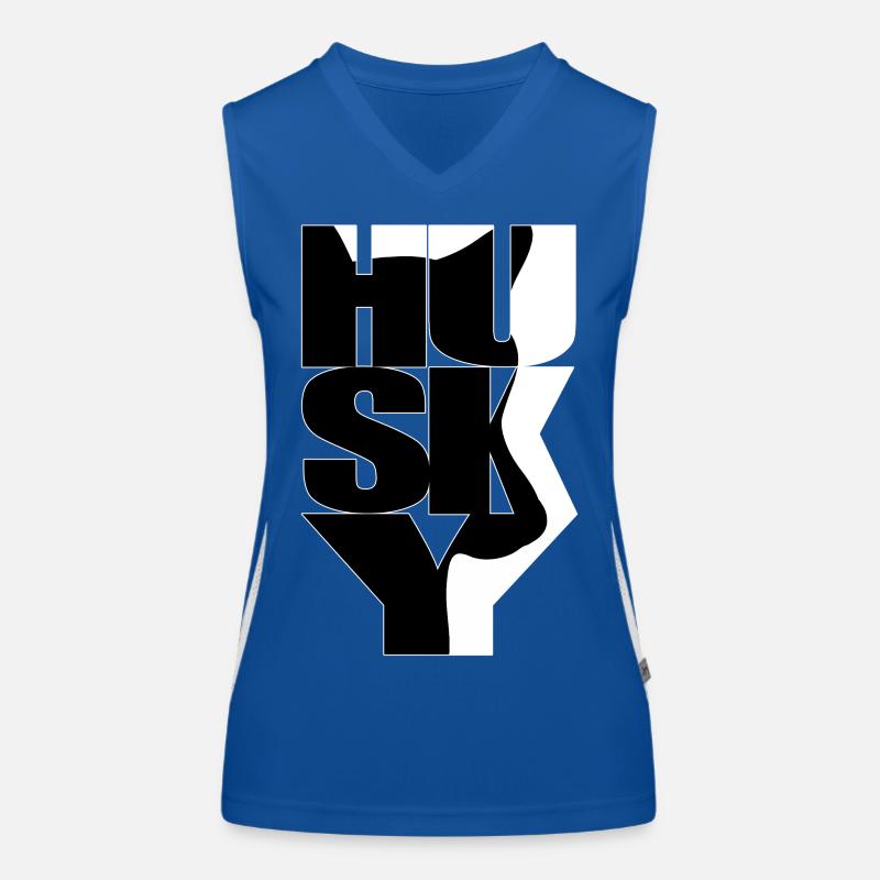 Husky dog face on black and white contrast Women's Functional Contrast Tank Top
