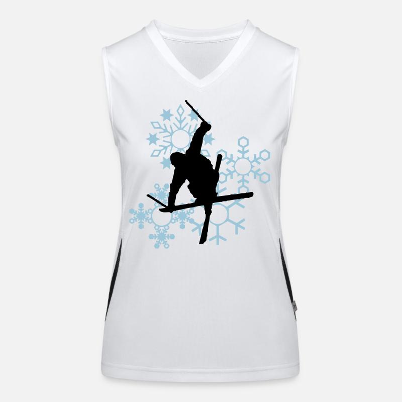 Skier mit Schneeflocken Funktionelles Kontrast-Tank Top für Frauen