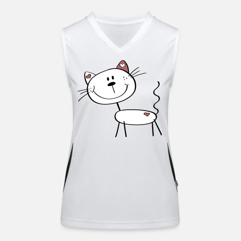 Kleine Katze mit Herzchen - Strichmännchen Comic Funktionelles Kontrast-Tank Top für Frauen