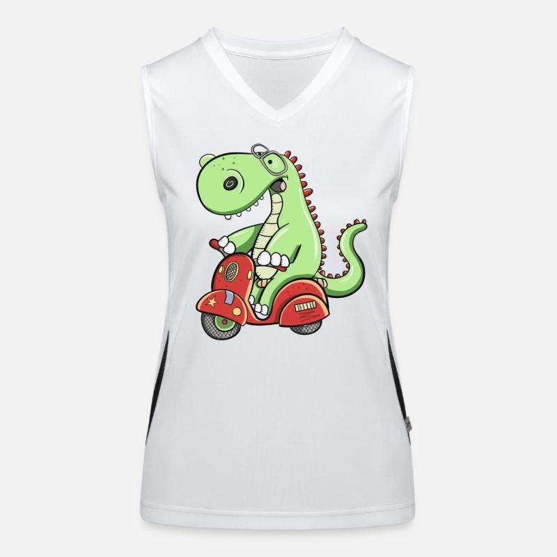 Funny Dino Rides Scooter Fun Dinosaur Women's Functional Contrast Tank Top