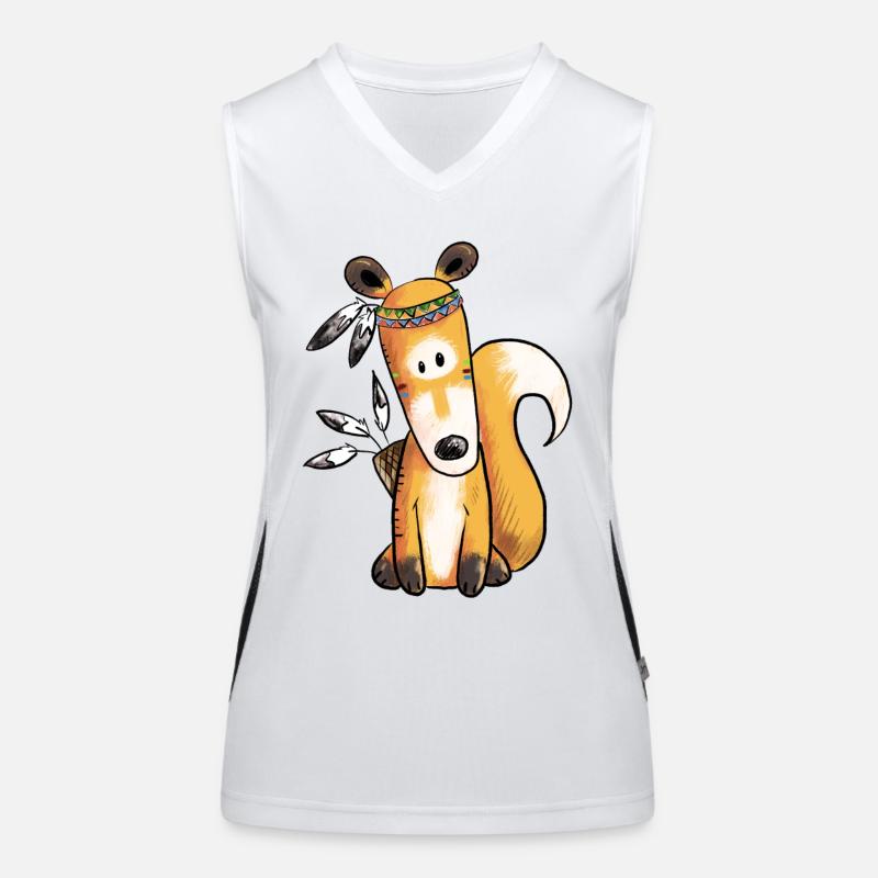 Indianer Fuchs Mit Federschmuck Fun Comic Waldtier Funktionelles Kontrast-Tank Top für Frauen