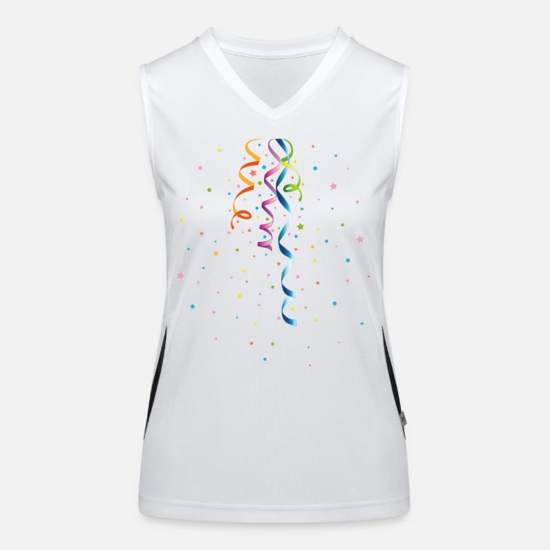 Konfetti und Luftschlangen buntes Party-Design Funktionelles Kontrast-Tank Top für Frauen