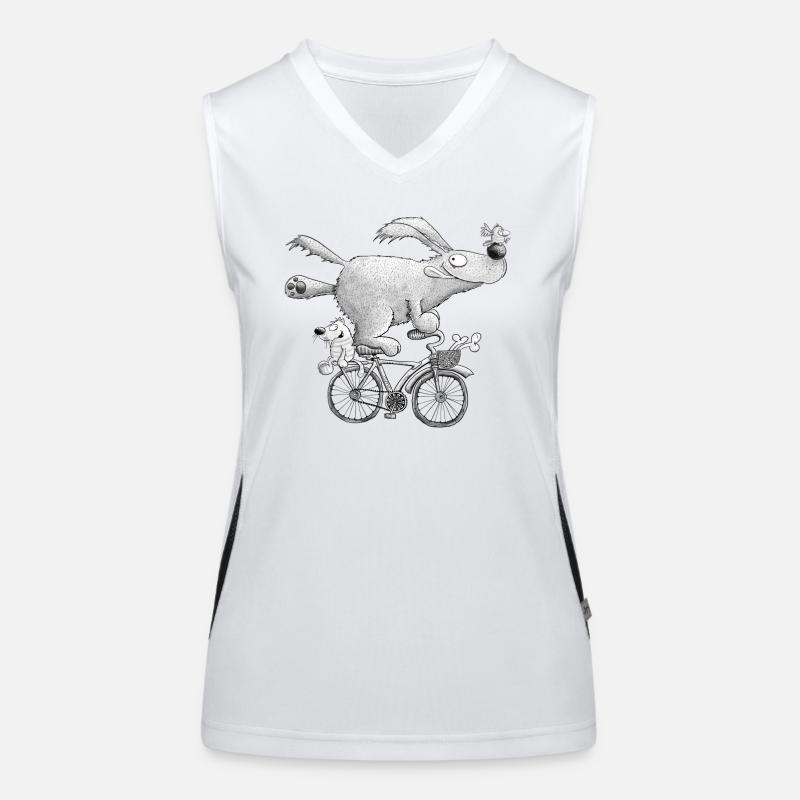 Drolliger Hund Auf Fahrrad Comic Radfahrer Funktionelles Kontrast-Tank Top für Frauen