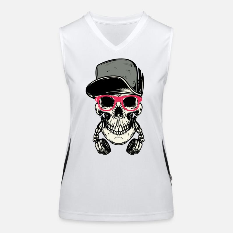 DJ Totenkopf mit Kopfhörer Funktionelles Kontrast-Tank Top für Frauen