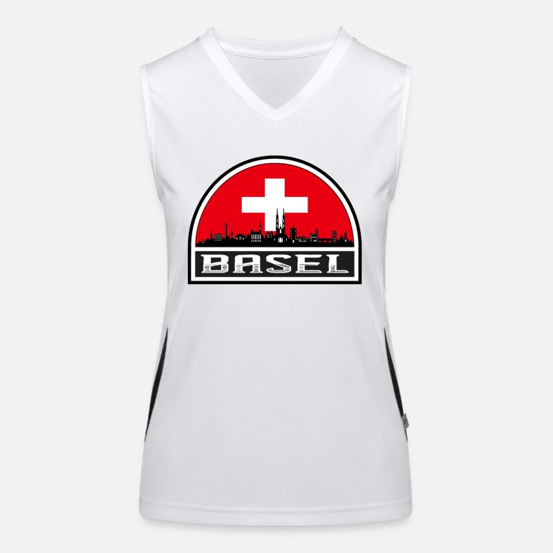 Basel Schweiz Skyline Silhouette Schweizer Flagge Tr Funktionelles Kontrast-Tank Top für Frauen