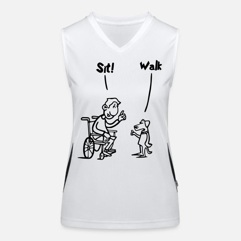 Setzen Sie sich hin und gehen Sie. Rollstuhlfahrer vs. Hund. Humor # Funktionelles Kontrast-Tank Top für Frauen