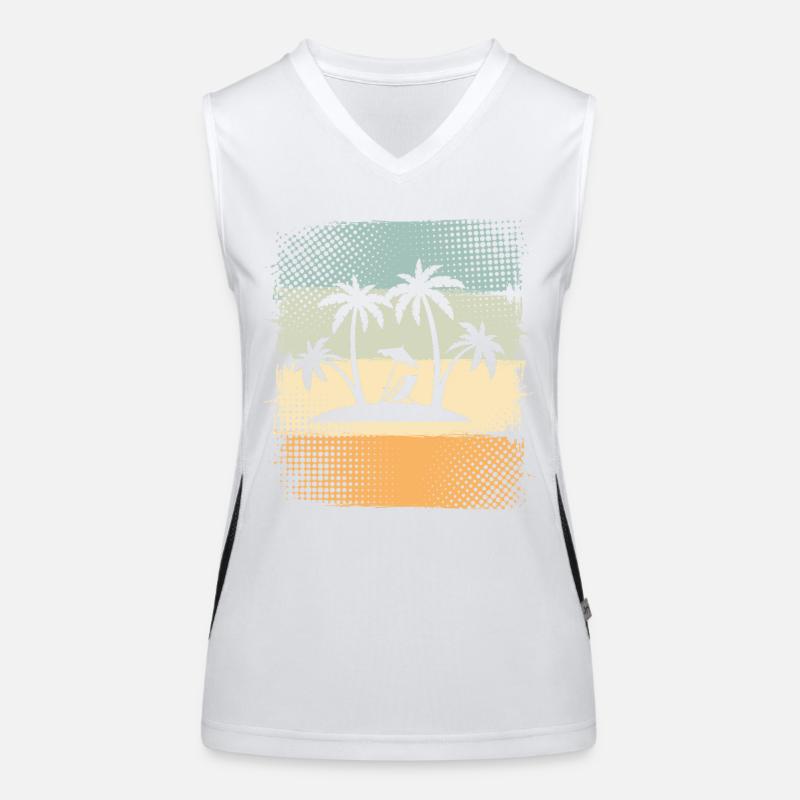 Small island with palm trees Women's Functional Contrast Tank Top