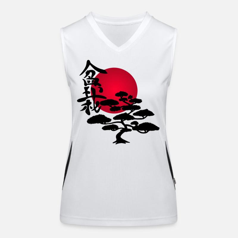 Schwarzer Baum und rote Sonne Funktionelles Kontrast-Tank Top für Frauen