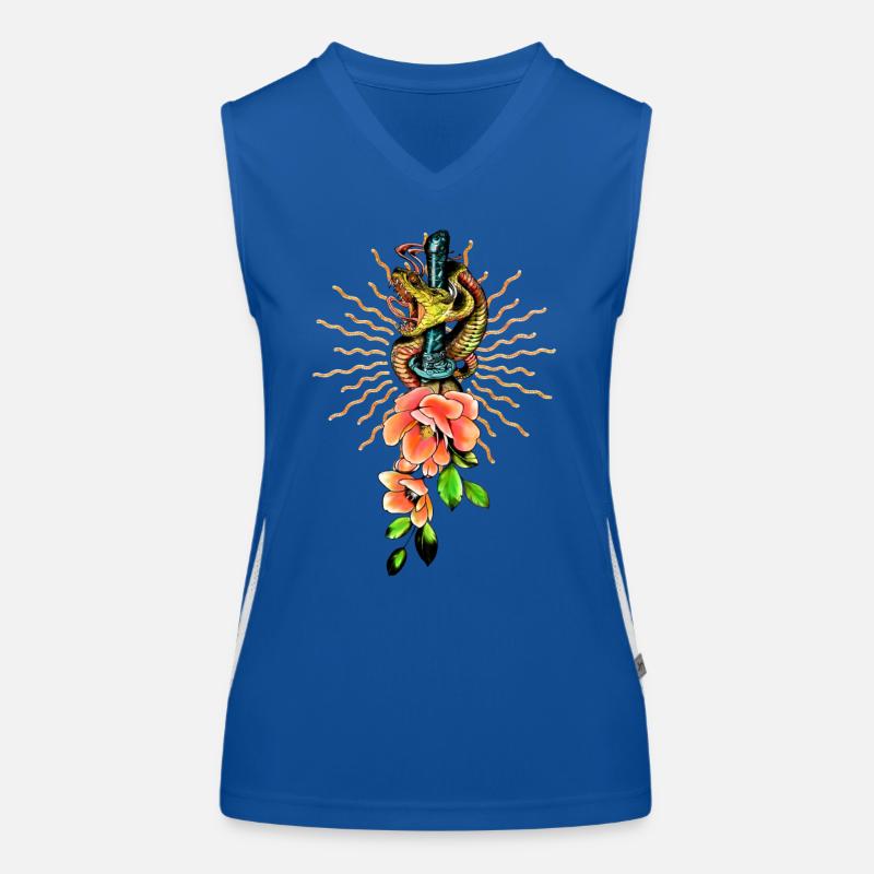 Superbe serpent avec des fleurs. Débardeur respirant contrasté Femme
