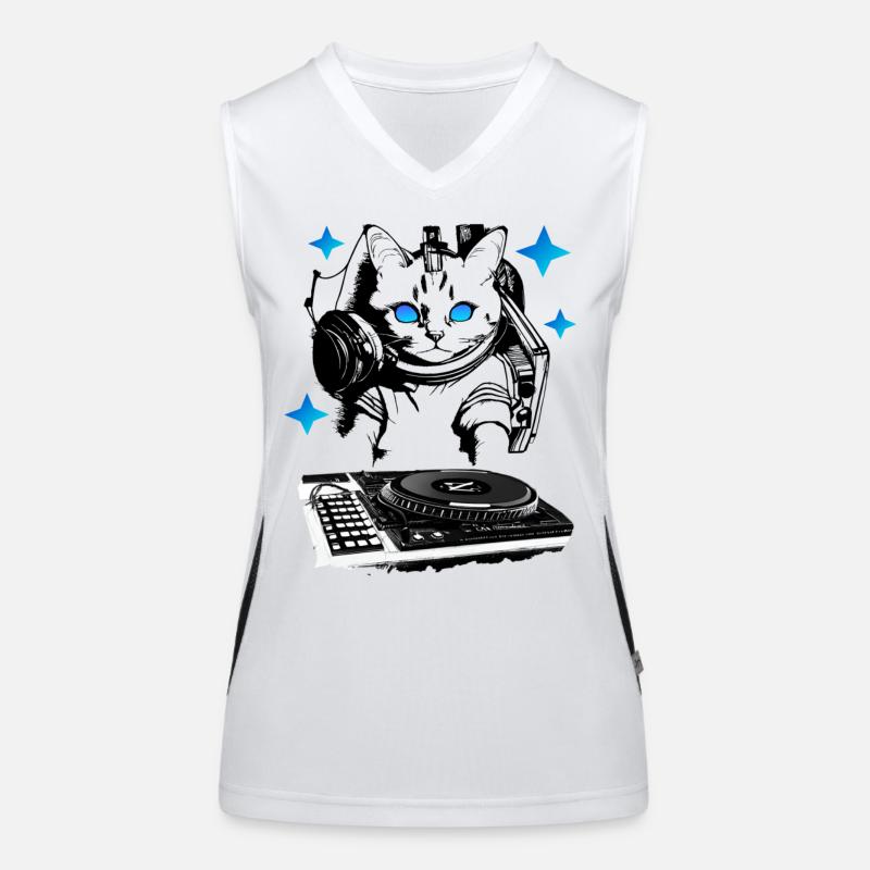 DJ cat avec table de mixage Débardeur respirant contrasté Femme