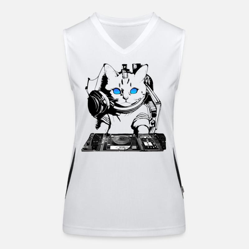 DJ cat avec table de mixage Débardeur respirant contrasté Femme