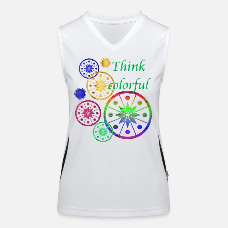 Sternblüten mit Spruch Think colorful Funktionelles Kontrast-Tank Top für Frauen