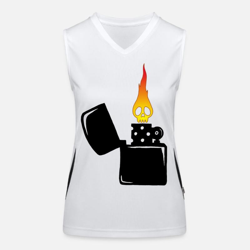 flaming skull and black lighter Women's Functional Contrast Tank Top