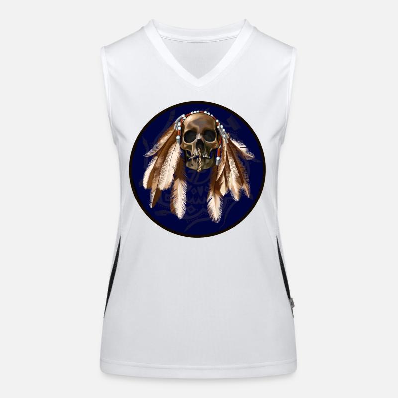 scull with feathers around Women's Functional Contrast Tank Top