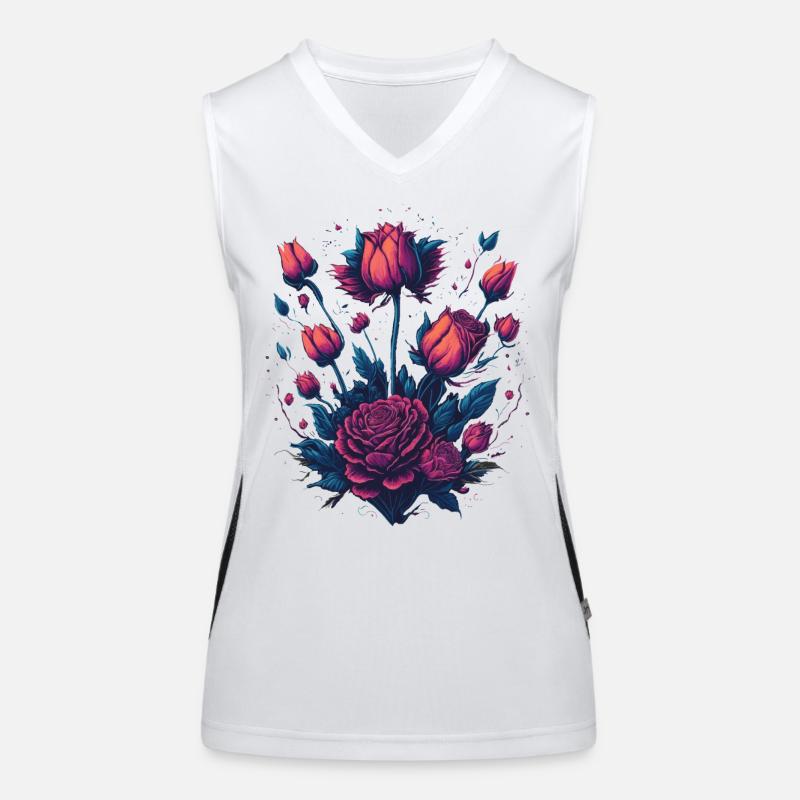 Rose shrub neon tattoo style Women's Functional Contrast Tank Top