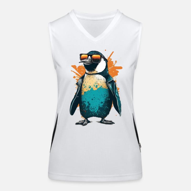 Cooler Pinguin mit Sonnenbrille und Jacke Funktionelles Kontrast-Tank Top für Frauen