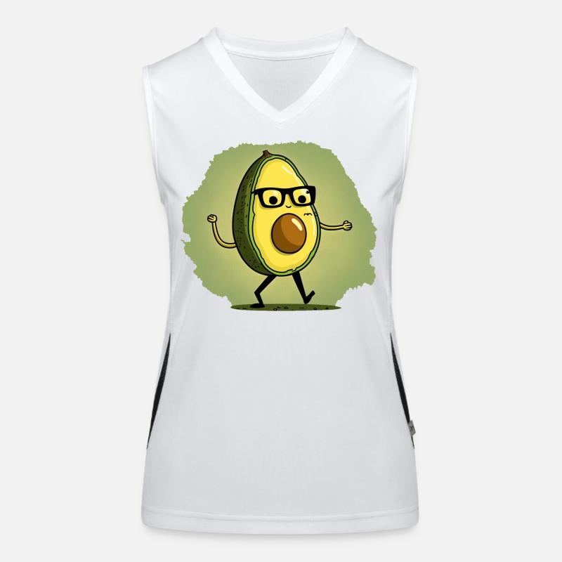 Nerdige Avocada läuft über eine Wiese Funktionelles Kontrast-Tank Top für Frauen