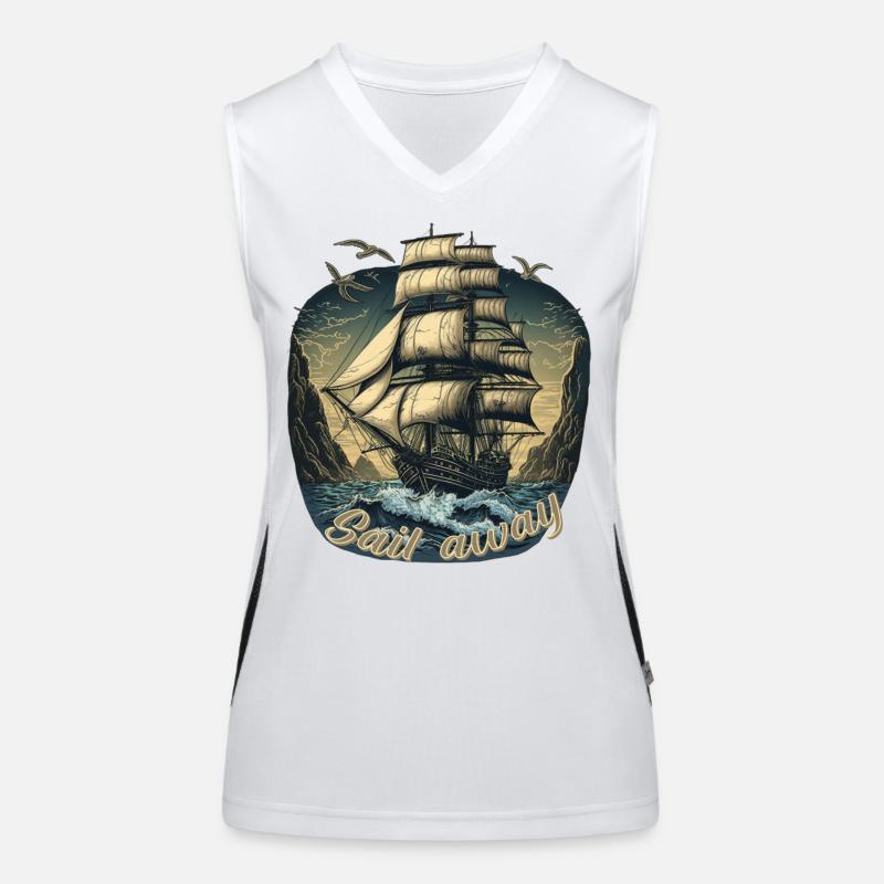 Gigantic boat sails in a storm on the high seas Women's Functional Contrast Tank Top