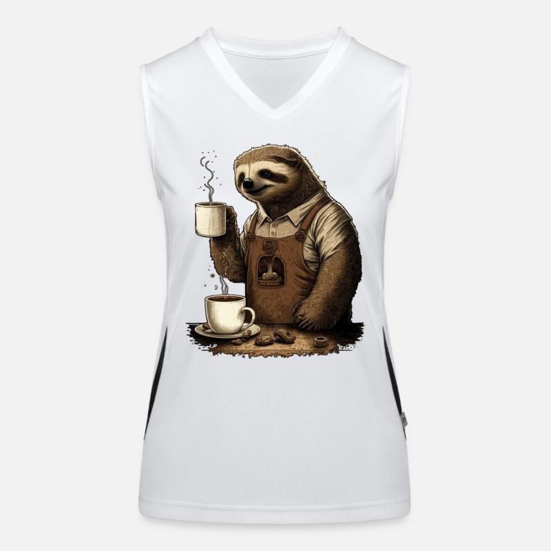 Sloth with apron and cups with fragrant coffee - Women's Functional Contrast Tank Top - white/black