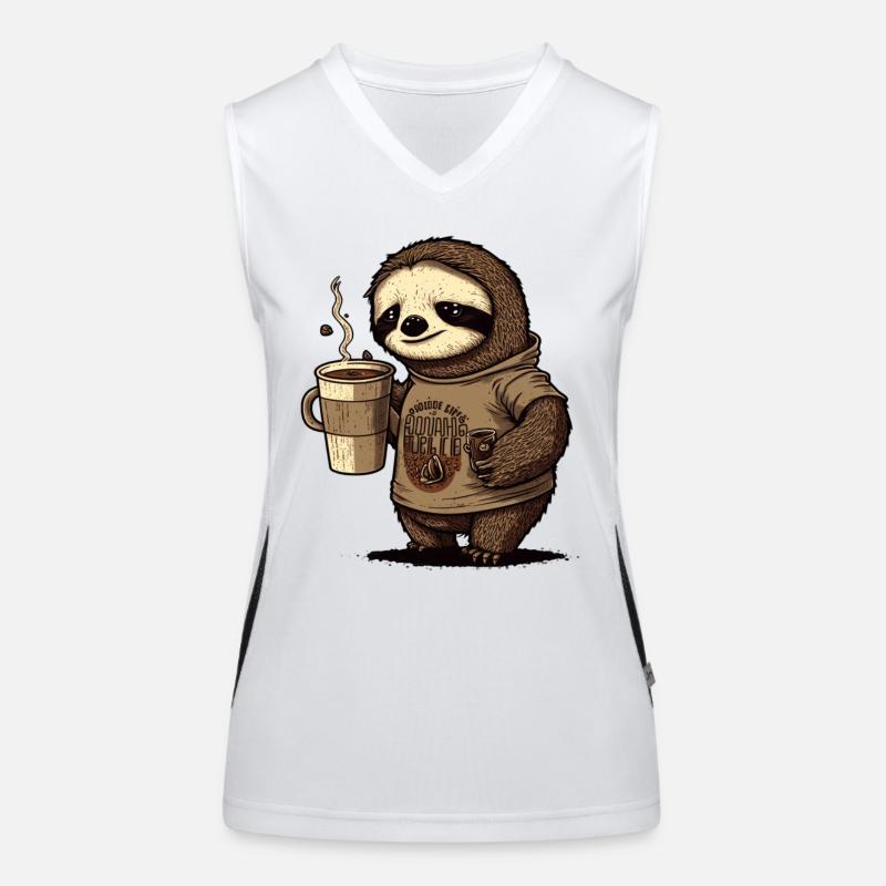 tired sloth with huge coffee mug Women's Functional Contrast Tank Top