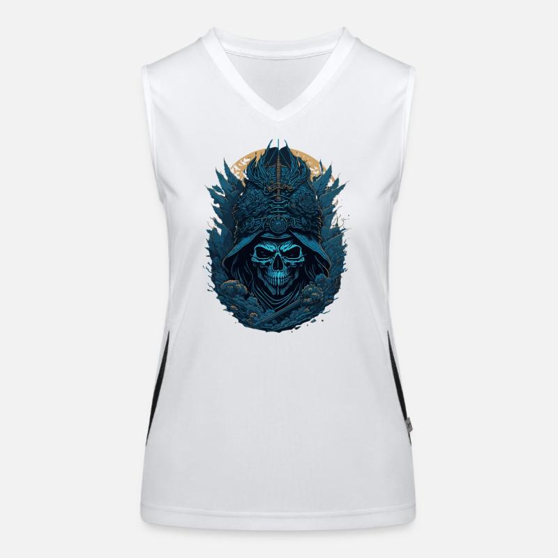 Blauer Samurai Skelett Schädel - Blauer Samurai Schädel Funktionelles Kontrast-Tank Top für Frauen