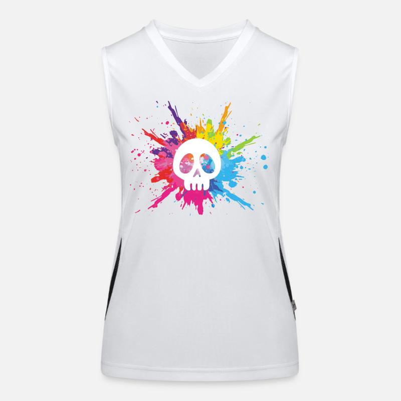 Weißer Schädel und bunte Explosion Funktionelles Kontrast-Tank Top für Frauen