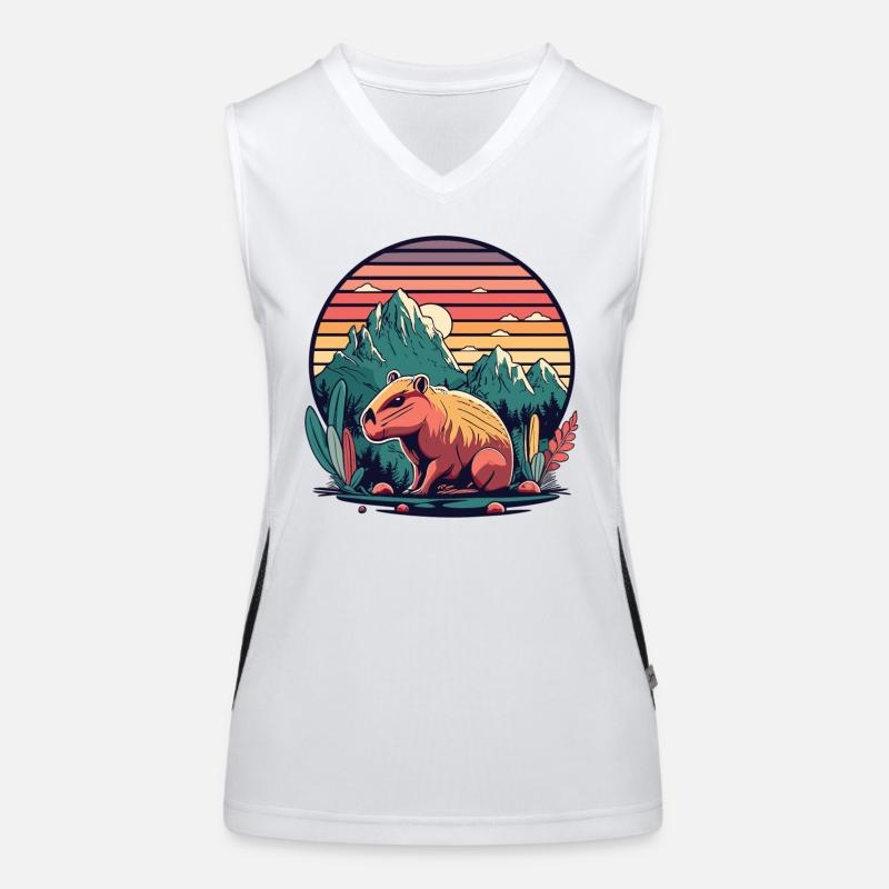 Capybara mit Retro Sunset Funktionelles Kontrast-Tank Top für Frauen