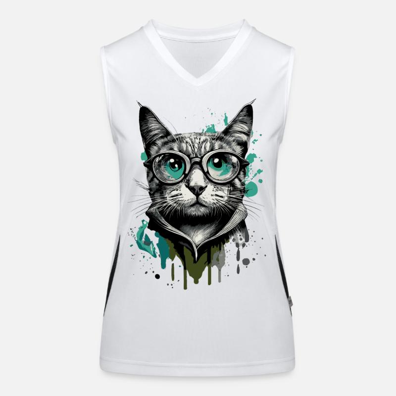 Chat à lunettes - Nerd Cat - Visage de chat Débardeur respirant contrasté Femme