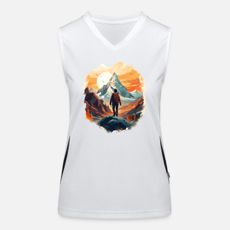 hiker, mountain, nature, summit, sun, forest, walk Women's Functional Contrast Tank Top