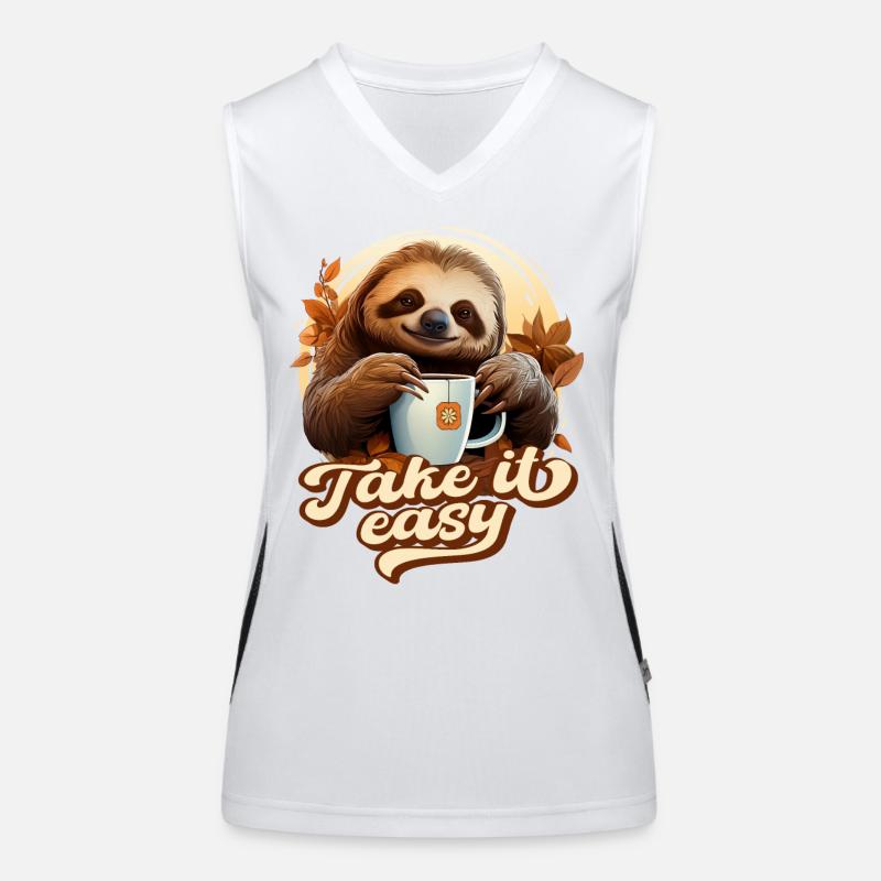 Cute Sloth Drinking Tea, Take It Easy, Saying Women's Functional Contrast Tank Top