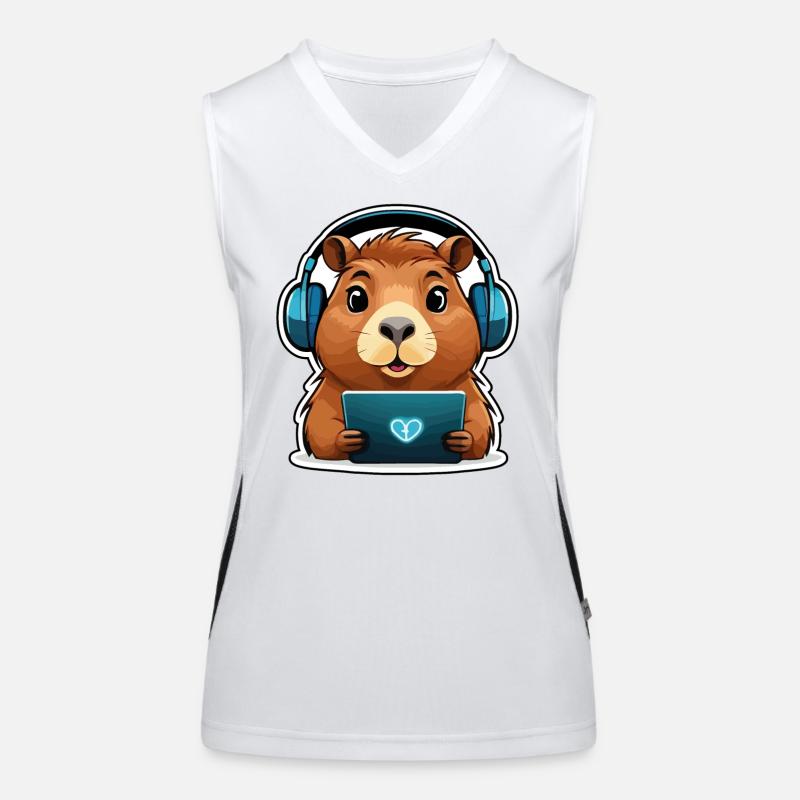 Capybara with computer Women's Functional Contrast Tank Top