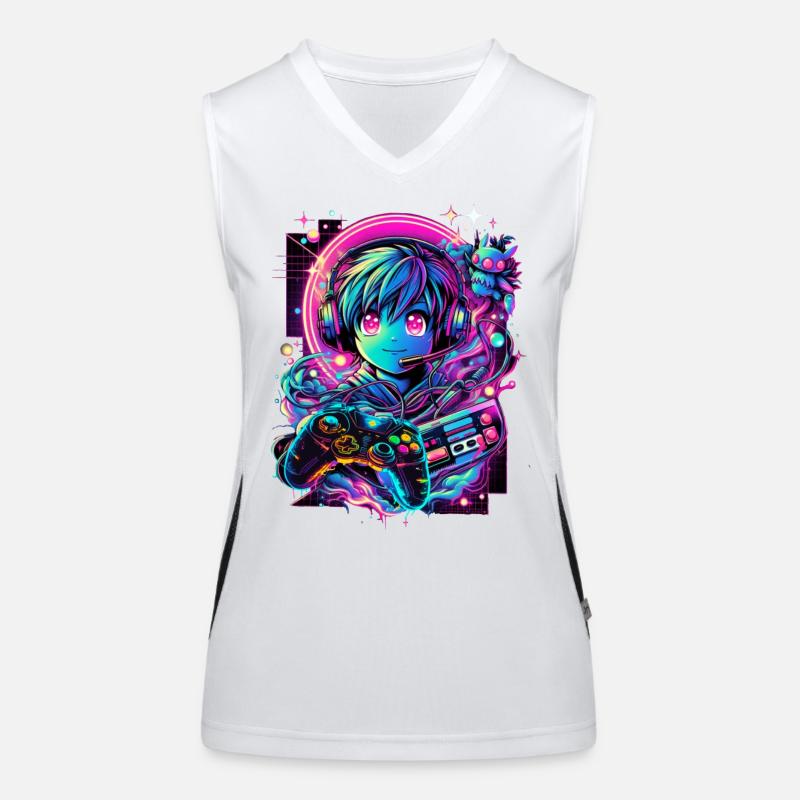 Gamer Controller Anime Synthwave Art Women's Functional Contrast Tank Top