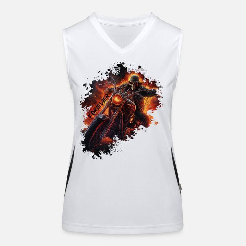 Flammender Totenkopf auf Motorrad Biker Funktionelles Kontrast-Tank Top für Frauen