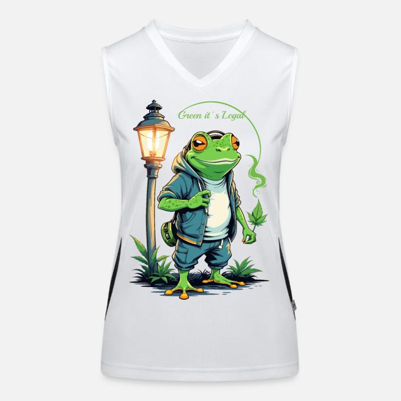 Grenouille verte avec feuille de chanvre Débardeur respirant contrasté Femme