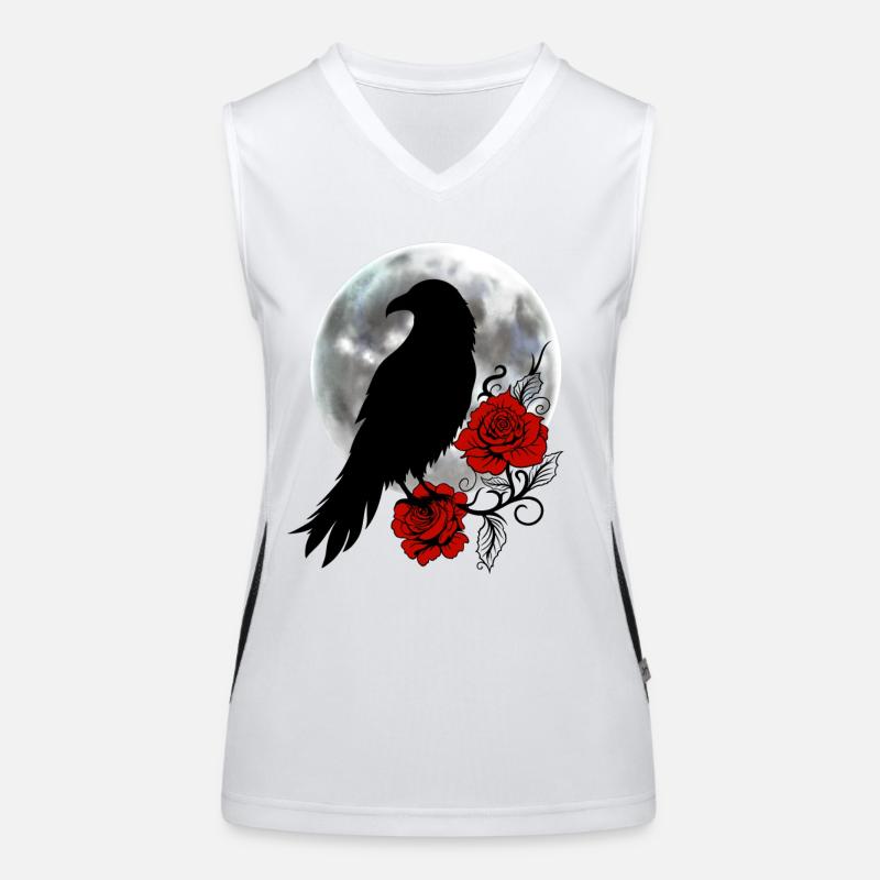 Schwarzer Rabe rote Rosen Vollmond Funktionelles Kontrast-Tank Top für Frauen