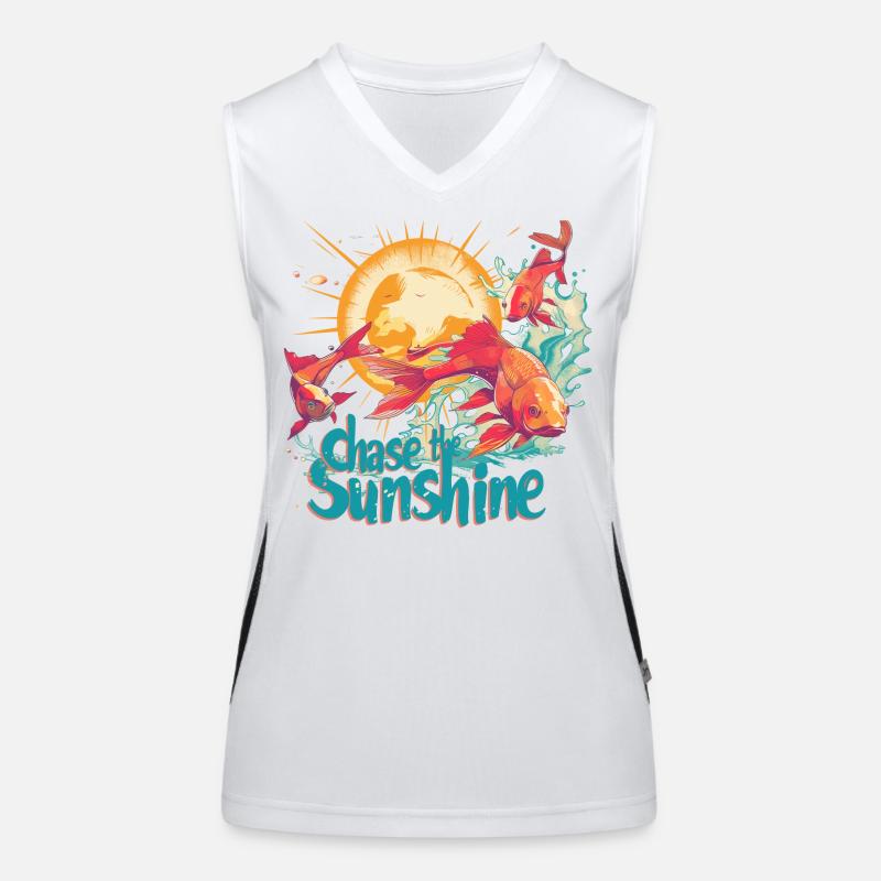 Der Sonne hinterher, Fische, Sonne im retro Stil Funktionelles Kontrast-Tank Top für Frauen