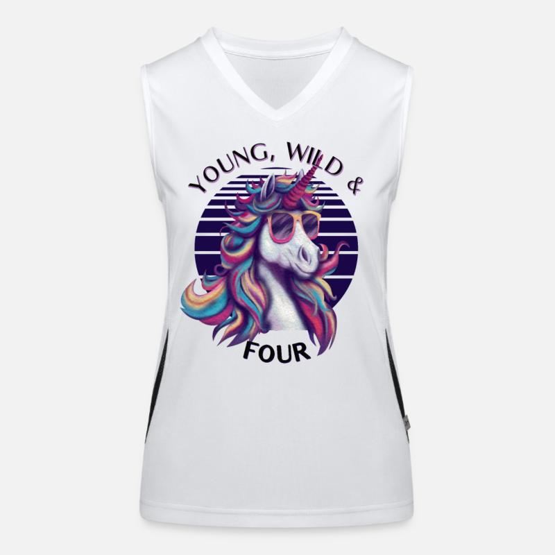 Young, Wild & Four – Cooles Einhorn Geburtstag Funktionelles Kontrast-Tank Top für Frauen