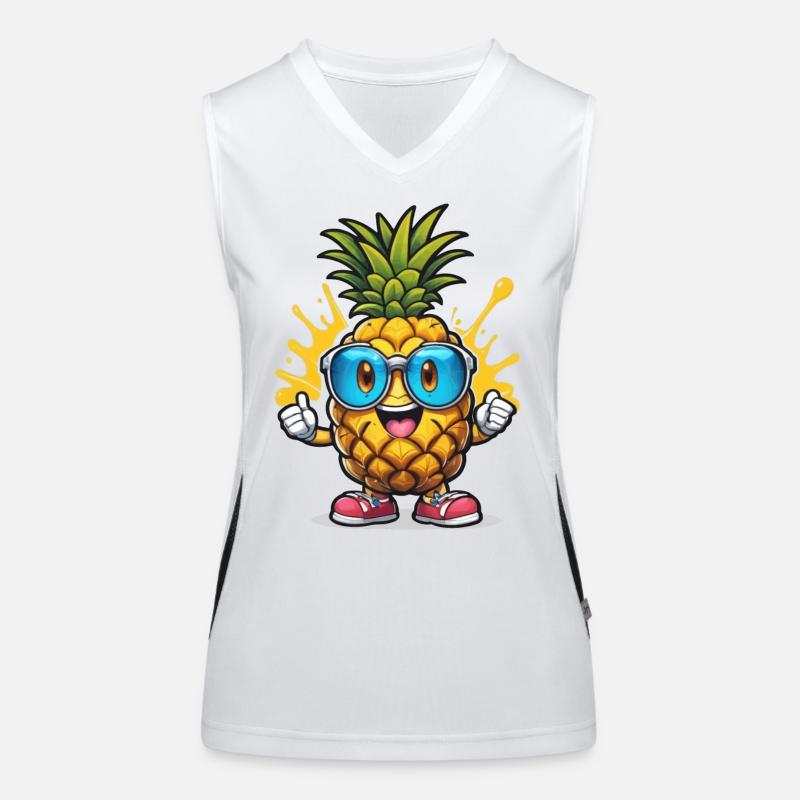 Funny pineapple with glasses Women's Functional Contrast Tank Top