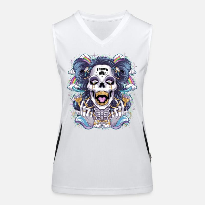 Glitzernder Skelettschädel mit Regenbogen Funktionelles Kontrast-Tank Top für Frauen