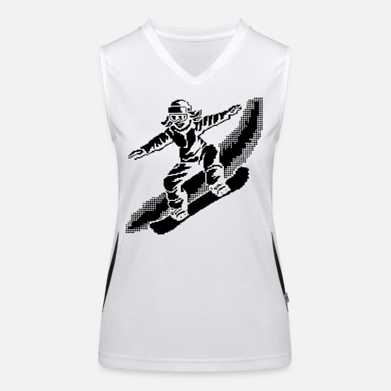 Snowboarder Pixel Art Funktionelles Kontrast-Tank Top für Frauen