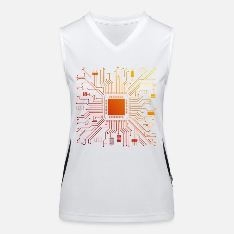 Tech Computer Motherboard Abstract Microchip Women's Functional Contrast Tank Top